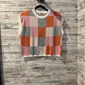 Trendy Checkered Crop Top in Pink, Orange, and Blue/Gray